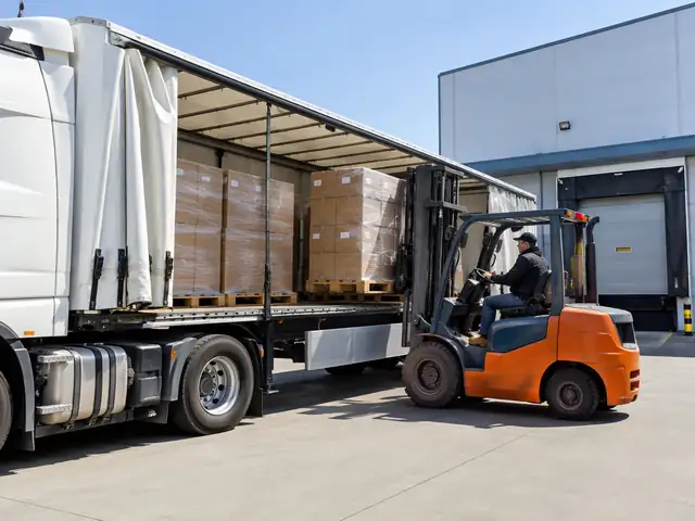 Chargement de palettes d'amandes dans un camion de livraison